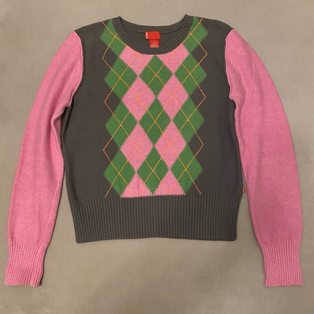 EUC Levi's Argyll Pink & Gray Sweater